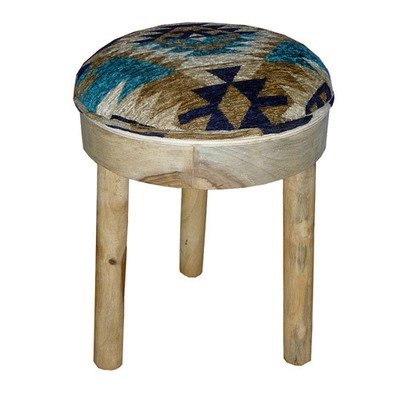 kruk met kelim blauw / hout sheesam unfinished kruk met kelim blauw / hout sheesam unfinished