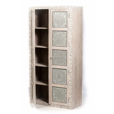 Massief hoge houten kast white washed 180*90*40 cm met transparant glasmozaiek