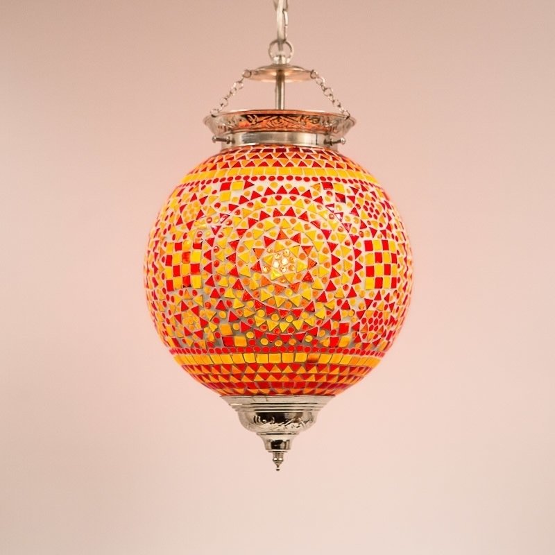 hanglamp bol mozaïek indiaas design rood - oranje