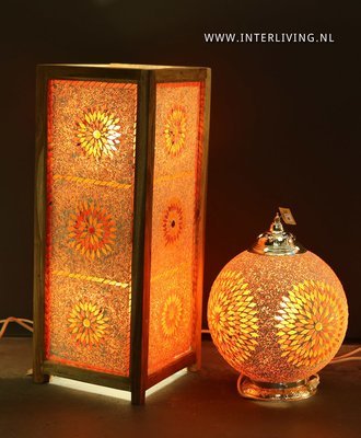 tafellamp bol Ø25 mozaïek rood en oranje turkish design met kralen
