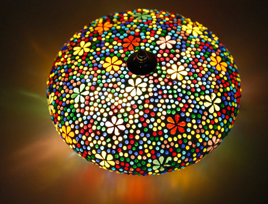 plafonnière mozaïek 25 cm - multi colour flower design - bohemian verlichting