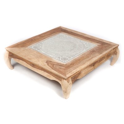 grote opiumtafel mozaïek transparant / sheesham hout - 100x100 cm