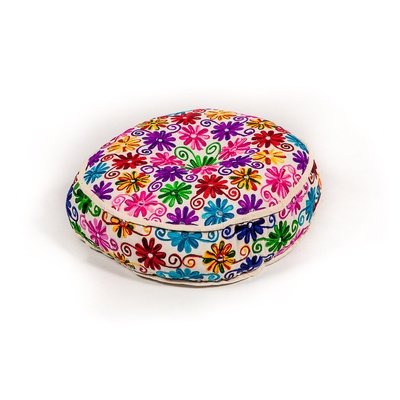 ronde poef "Indian flowers" met bloemen borduurwerk multi color