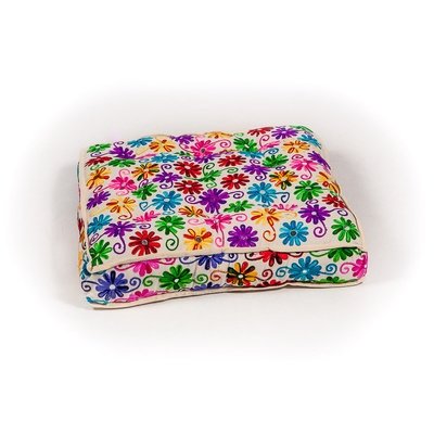 vloerkussen 60 cm - "Indian flowers" met bloemen borduurwerk multi color