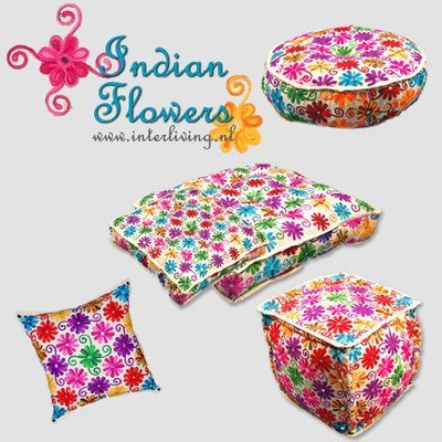 vloerkussen 60 cm - "Indian flowers" met bloemen borduurwerk multi color