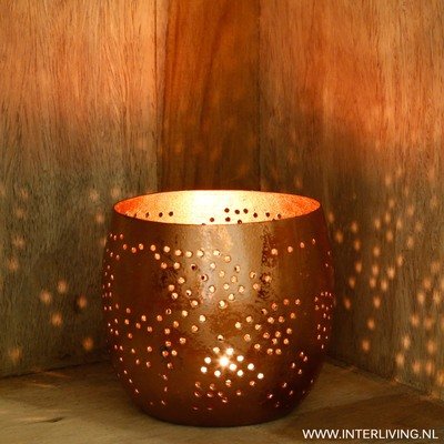 2 stuks Waxinehouders filigrain design met vintage koperlook