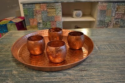 2 stuks Waxinehouders filigrain design met vintage koperlook