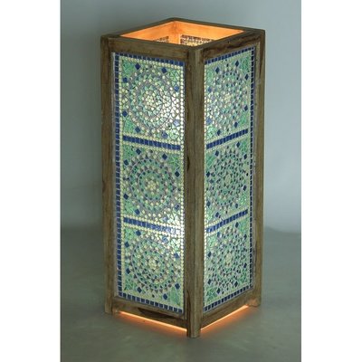 vloerlamp mozaïek blue / hout unfinished 60 cm