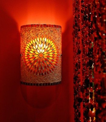 wandlamp mozaïek &amp; kralen rood oranje turkish design