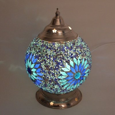 tafellamp bol Ø15 glasmozaïek & kralen blauw tafellamp bol Ø15 glasmozaïek & kralen blauw
