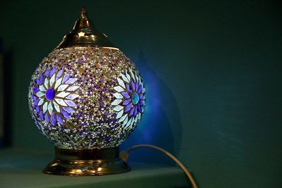 tafellamp bol Ø15 glasmozaïek &amp; kralen blauw