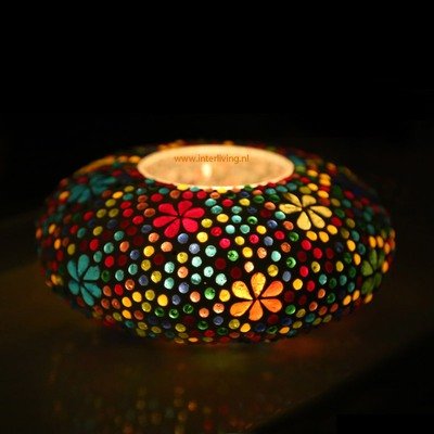 Waxinehouder model ufo multi color flower design - bohemian woonaccessoires