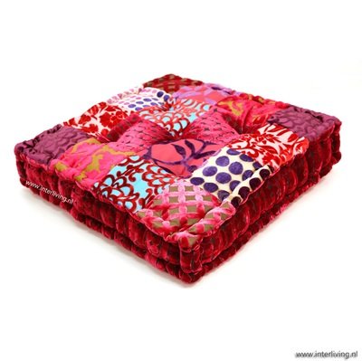 vloerkussen velvet patchwork fuchsia 45 x 45 x 10 cm