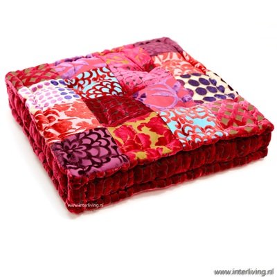 vloerkussen velvet patchwork fuchsia 45 x 45 x 10 cm