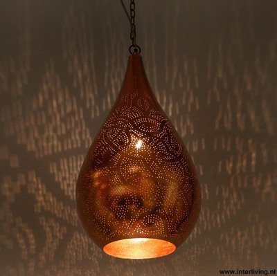 Hanglamp druppel model filigrain-stijl zowel buiten- als binnenkant vintage koperlook + gratis bijpassende set wxinehouders! Hanglamp druppel model filigrain-stijl zowel buiten- als binnenkant vintage koperlook + gratis bijpassende set wxinehouders!