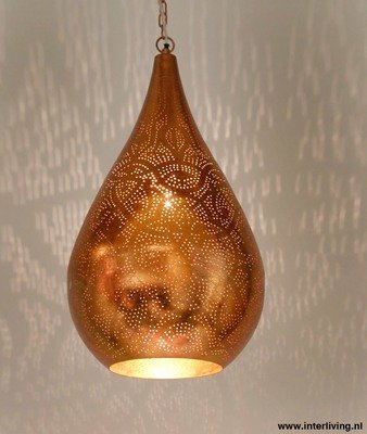 Hanglamp druppel model filigrain-stijl zowel buiten- als binnenkant vintage koperlook + gratis bijpassende set wxinehouders!