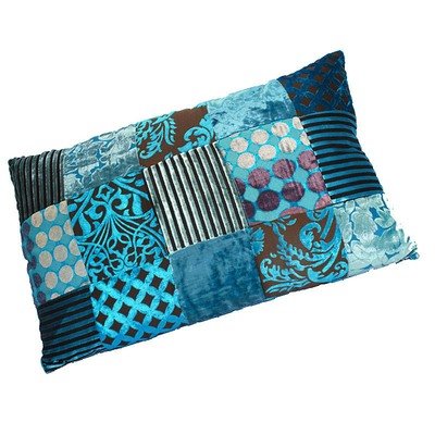 sierkussen rechthoekig in blauw tinten - velvet patchwork - 40 * 60 cm