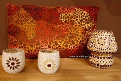 sierkussen rechthoekig in warme tinten tijger / panter motief - patchwork - 40 * 60 cm