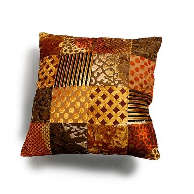 sierkussen oker bruin & goud tinten - velvet patchwork - 45 cm