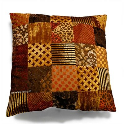 sierkussen oker bruin & goud tinten - velvet patchwork - 60 cm
