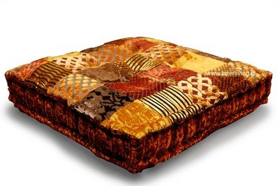 vloerkussen okergoud velvet patchwork / prints van fluweel
