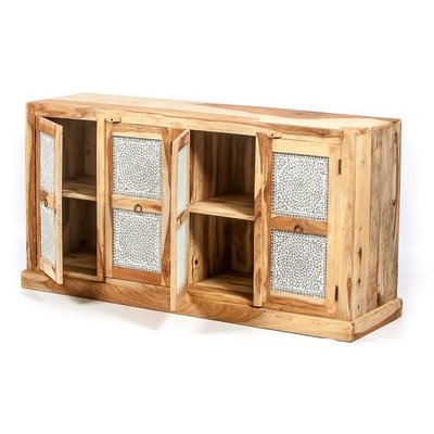 TV kast / dressoir van sheesamhout unfinished look met glasmozaiek