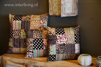 sierkussen bruin tinten - velvet patchwork - 45 * 45 cm