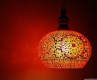 Open hanglamp rood oranje glasmozaïek met massief hout - Ø 36 cm