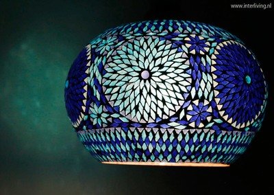 Open hanglamp blauw glasmozaïek met massief hout -  Ø 36