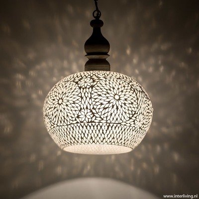Open Hanglamp transparant glasmozaïek met massief hout - Ø 36 cm Open Hanglamp transparant glasmozaïek met massief hout - Ø 36 cm