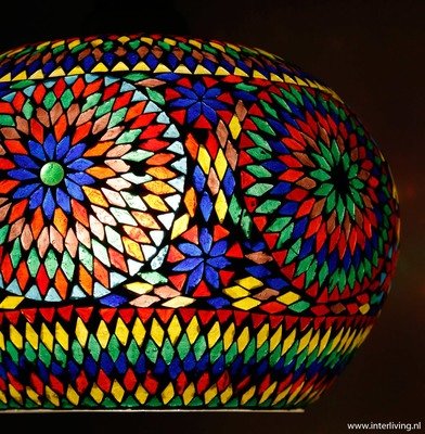 Open Hanglamp multi colour glasmozaïek met massief hout - Ø 36 cm
