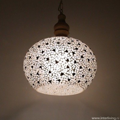 Open Hanglamp broken glass glasmozaïek met massief hout - Ø 30 cm Open Hanglamp broken glass glasmozaïek met massief hout - Ø 30 cm