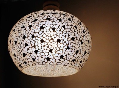 Open Hanglamp broken glass glasmozaïek met massief hout - Ø 30 cm
