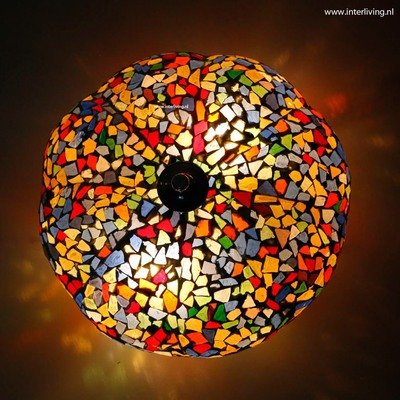 plafonnière mozaïek 25 cm - broken glass multi colour- model pompoen plafonnière mozaïek 25 cm - broken glass multi colour- model pompoen