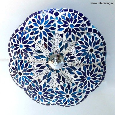 plafonnière mozaïek met kralen -  turks design 25 cm - blauw - pompoen model