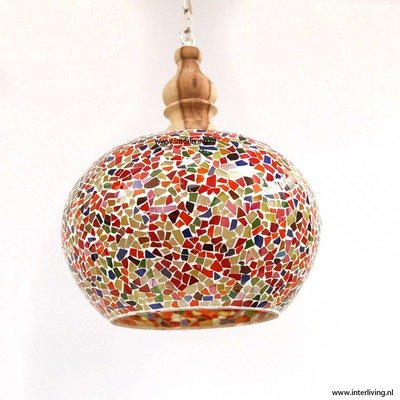 Open Hanglamp  multi colour broken glass glasmozaïek met massief hout - Ø 30 cm