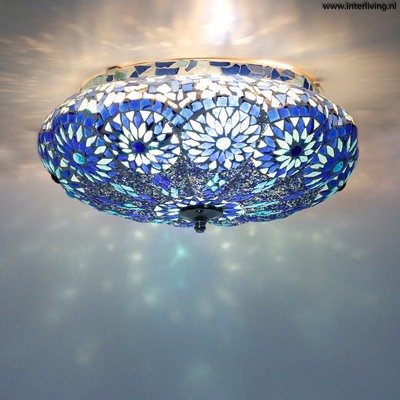 plafonnière mozaïek met kralen -  turks design Ø 36 cm - blauw - pompoen model