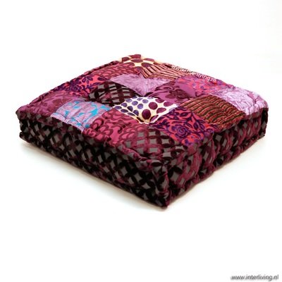 vloerkussen bont paars velvet patchwork