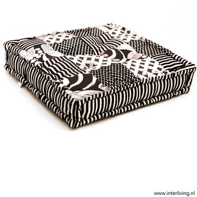 vloerkussen velvet patchwork zwart wit 45 x 45 x 10 cm