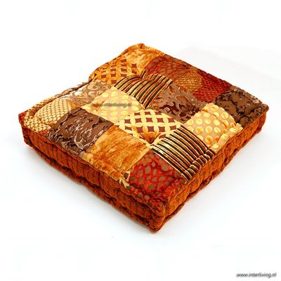 vloerkussen velvet patchwork kopergoud tinten 45 x 45 x 10 cm