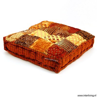vloerkussen velvet patchwork kopergoud tinten 45 x 45 x 10 cm