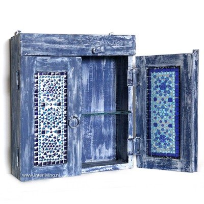 kastje recycled old wood antiek blauw mozaiek