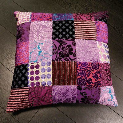 groot sierkussen fluweel - velvet patchwork in paars tinten - 60 * 60 cm