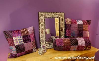 groot sierkussen fluweel - velvet patchwork in paars tinten - 60 * 60 cm