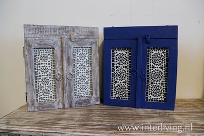 medicijnkastje recycled old wood effen blauw mozaiek - badkamer / hal / gang