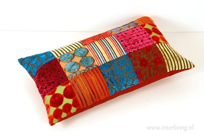 sierkussen rechthoekig multi colour - velvet patchwork - 40 * 60 cm