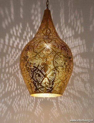 Hanglamp vaas model in filigrain-stijl en vintage goud look afwerking