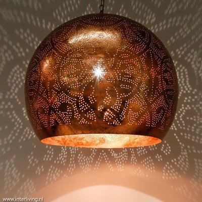 Hanglamp bol filigrain-stijl XXL Ø 50 cm met verweerd metaal koper finish Hanglamp bol filigrain-stijl XXL Ø 50 cm met verweerd metaal koper finish