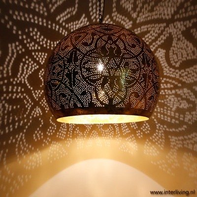 Hanglamp bol filigrain-stijl XXL Ø 50 cm verweerd metaal goud finish Hanglamp bol filigrain-stijl XXL Ø 50 cm verweerd metaal goud finish