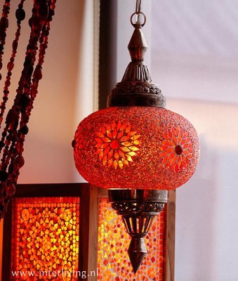 hanglamp pompoen mozaïek turkish design rood - oranje met kralen hanglamp pompoen mozaïek turkish design rood - oranje met kralen